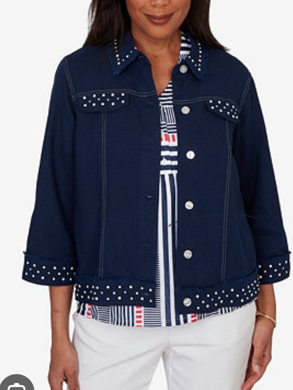 Alfred Dunner Navy Stud-Trim Button Jacket  Size PXL